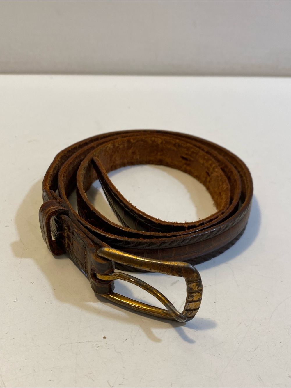 Brown Cowhide  Leather Belt Msde In Paris with Antiqued Brass Buckle Sx 34
